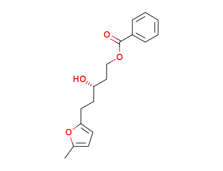 Molecular Structure of 88909-19-7 (1,3-Pentanediol, 5-(5-methyl-2-furanyl)-, 1-benzoate, (S)-)