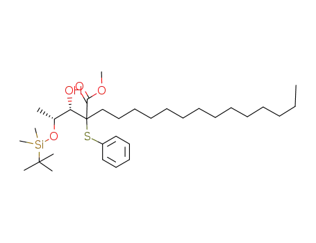 Molecular Structure of 111722-90-8 (2-[(1S,2R)-2-(tert-Butyl-dimethyl-silanyloxy)-1-hydroxy-propyl]-2-phenylsulfanyl-hexadecanoic acid methyl ester)