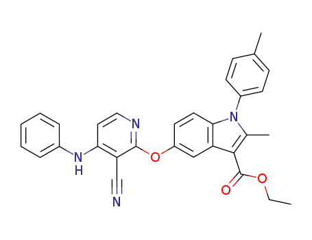 Molecular Structure of 134826-51-0 (ethyl 5-[(4-anilino-3-cyano-2-pyridinyl)oxy]-2-methyl-1-(4-methylphenyl)-1H-indole-3-carboxylate)