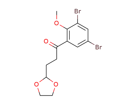 Molecular Structure of 121789-25-1 (1-(3,5-Dibrom-2-methoxyphenyl)-3-(1,3-dioxolan-2-yl)-1-propanon)