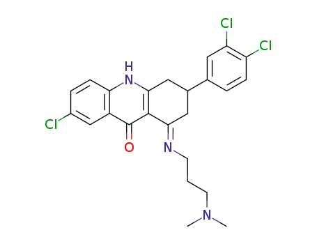 Molecular Structure of 80092-61-1 (9(2H)-Acridinone,
7-chloro-3-(3,4-dichlorophenyl)-1-[[3-(dimethylamino)propyl]imino]-1,3,4
,10-tetrahydro-)
