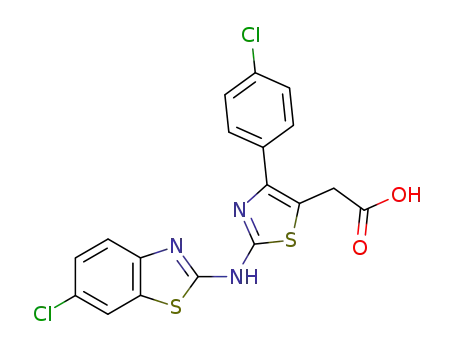 Molecular Structure of 89402-79-9 (5-Thiazoleacetic acid,
2-[(6-chloro-2-benzothiazolyl)amino]-4-(4-chlorophenyl)-)