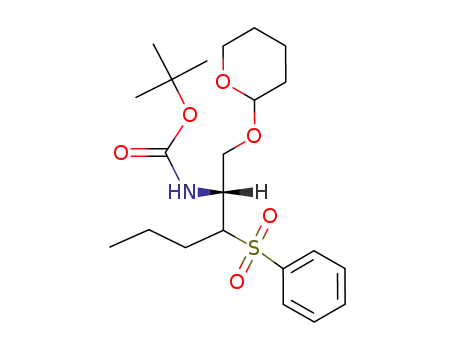 Molecular Structure of 116611-53-1 ([(R)-2-Benzenesulfonyl-1-(tetrahydro-pyran-2-yloxymethyl)-pentyl]-carbamic acid tert-butyl ester)