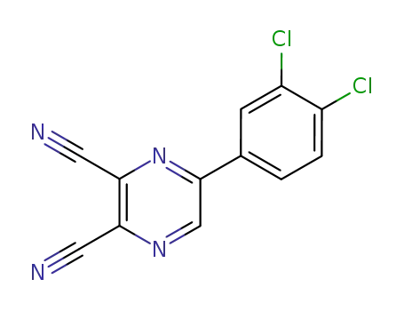 Molecular Structure of 67823-12-5 (2,3-Pyrazinedicarbonitrile, 5-(3,4-dichlorophenyl)-)