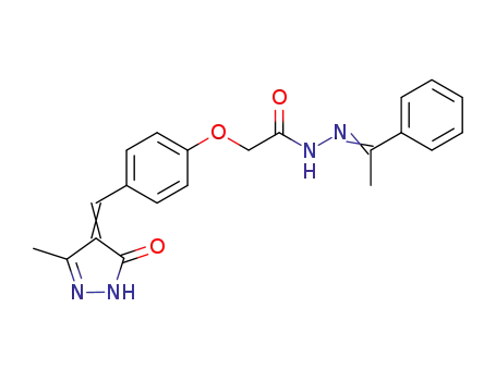 Molecular Structure of 107044-99-5 (Acetic acid,2-[4-[(1,5-dihydro-3-methyl-5-oxo-4H-pyrazol-4-ylidene)methyl]phenoxy]-,2-(1-phenylethylidene)hydrazide)