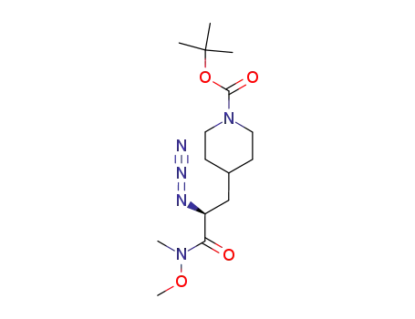 Molecular Structure of 195877-51-1 (4-[2-azido-2-(methoxy-methyl-carbamoyl)-ethyl]-piperidine-1-carboxylic acid <i>tert</i>-butyl ester)