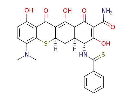 (+/-)-7-Dimethylamino-4-thiobenzamido-3,10,12-trihydroxy-1,4β,4aα,5,5aα,6,11,12aα-oktahydro-1,11-dioxo-6-thianaphthacen-2-carboxamid, racemat