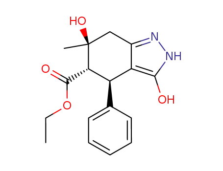 Molecular Structure of 64670-43-5 (ethyl (4S,5R,6S)-6-hydroxy-6-methyl-3-oxo-4-phenyl-2,3,4,5,6,7-hexahydro-1H-indazole-5-carboxylate)