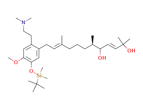 Molecular Structure of 143654-11-9 ((3E,10E)-(R)-12-[5-(tert-Butyl-dimethyl-silanyloxy)-2-(2-dimethylamino-ethyl)-4-methoxy-phenyl]-2,6,10-trimethyl-dodeca-3,10-diene-2,5-diol)