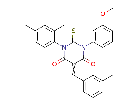 Molecular Structure of 79838-86-1 ((5E)-1-(3-methoxyphenyl)-5-[(3-methylphenyl)methylidene]-2-thioxo-3-(2,4,6-trimethylphenyl)dihydropyrimidine-4,6(1H,5H)-dione)