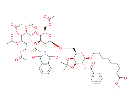 8-methoxycarbonyloctyl 6-O-<3,6-di-O-acetyl-4-O-(tetra-O-acetyl-β-D-galactopyranosyl)-2-deoxy-2-phthalimido-β-D-glucopyranosyl>-2-O-benzoyl-3,4-O-isopropylidene-β-D-galactopyranoside