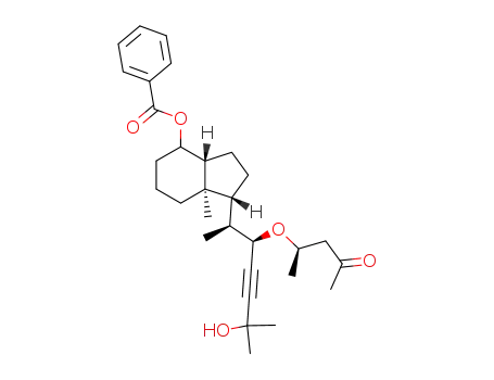 Molecular Structure of 115527-19-0 (Benzoic acid (1R,3aR,7aR)-1-[(1S,2R)-5-hydroxy-1,5-dimethyl-2-((R)-1-methyl-3-oxo-butoxy)-hex-3-ynyl]-7a-methyl-octahydro-inden-4-yl ester)