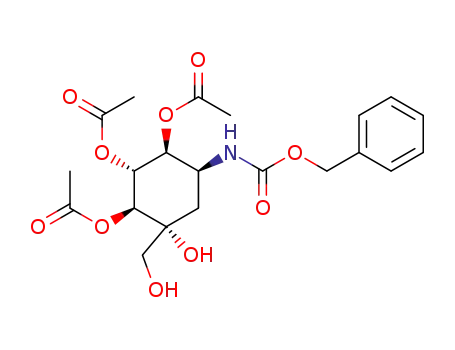 Molecular Structure of 89876-10-8 ((1R)-(1(CH2OH),2,4,5/1,3)-2,3,4-tri-O-acetyl-5-<(benzyloxycarbonyl)amino>-1-C-(hydroxymethyl)-1,2,3,4-cyclohexanetetrol)