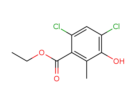 Molecular Structure of 78668-11-8 (Benzoic acid, 4,6-dichloro-3-hydroxy-2-methyl-, ethyl ester)
