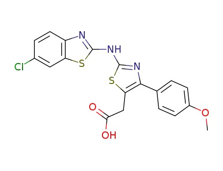 Molecular Structure of 89402-80-2 (5-Thiazoleacetic acid,
2-[(6-chloro-2-benzothiazolyl)amino]-4-(4-methoxyphenyl)-)