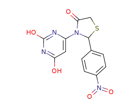 Molecular Structure of 88351-94-4 (2,4(1H,3H)-Pyrimidinedione, 6-[2-(4-nitrophenyl)-4-oxo-3-thiazolidinyl]-)