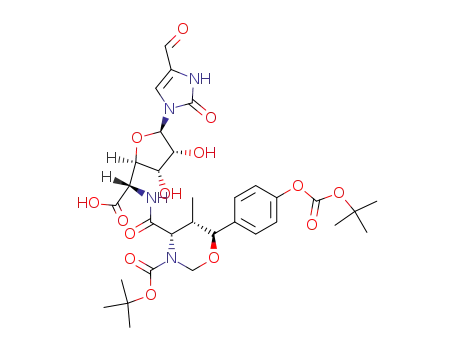 (4S,5S,6S)-6-(4-tert-Butoxycarbonyloxy-phenyl)-4-({(S)-carboxy-[(2R,3S,4R,5R)-5-(4-formyl-2-oxo-2,3-dihydro-imidazol-1-yl)-3,4-dihydroxy-tetrahydro-furan-2-yl]-methyl}-carbamoyl)-5-methyl-[1,3]oxazinane-3-carboxylic acid tert-butyl ester
