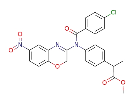 Molecular Structure of 109227-06-7 (methyl 2-(4-{[(4-chlorophenyl)carbonyl](6-nitro-2H-1,4-benzoxazin-3-yl)amino}phenyl)propanoate)