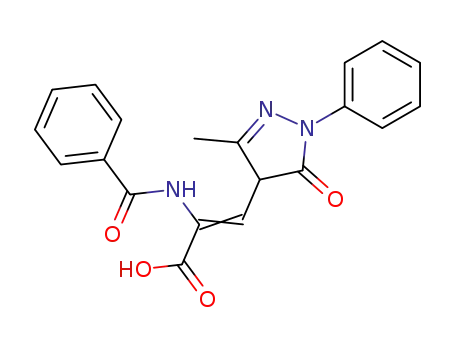 Molecular Structure of 88327-45-1 (2-Propenoic acid,
2-(benzoylamino)-3-(4,5-dihydro-3-methyl-5-oxo-1-phenyl-1H-pyrazol-4-
yl)-)