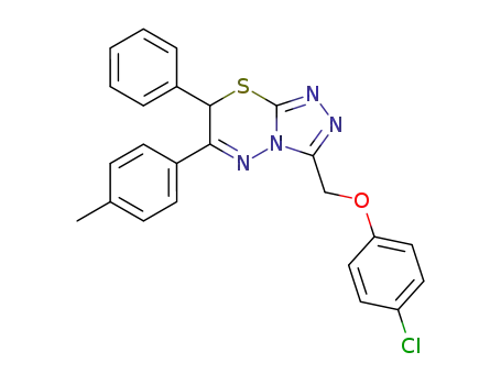 Molecular Structure of 132818-53-2 (3-(4-Chloro-phenoxymethyl)-7-phenyl-6-p-tolyl-7H-[1,2,4]triazolo[3,4-b][1,3,4]thiadiazine)