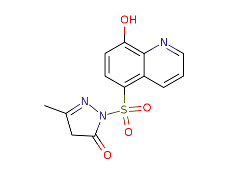 Molecular Structure of 136950-28-2 (5-<3'-methyl-5'-oxo-4',5'-dihydropyrazol-1-yl-sulfonyl>-8-quinolinol)