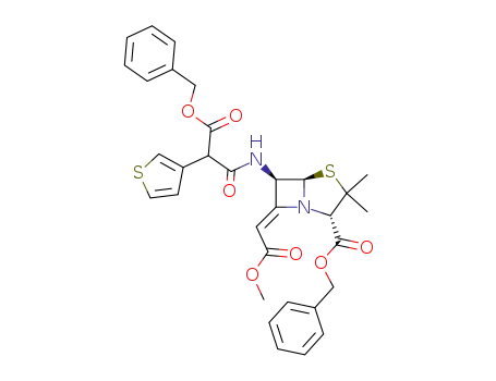 benzyl (2S,5R,6R)-6-<benzyloxycarbonyl-(3-thienyl)-acetamido>-7-methoxycarbonyl-(Z)-methylene-3,3-dimethyl-4-thia-1-azabicyclo<3.2.0>heptane-2-carboxylate