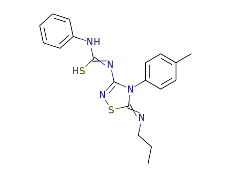 Molecular Structure of 137018-09-8 (1-Phenyl-3-{5-[(E)-propylimino]-4-p-tolyl-4,5-dihydro-[1,2,4]thiadiazol-3-yl}-isothiourea)