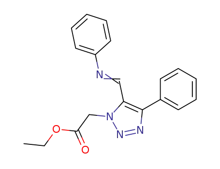 Molecular Structure of 139455-00-8 (1H-1,2,3-Triazole-1-acetic acid, 4-phenyl-5-[(phenylimino)methyl]-, ethyl
ester)