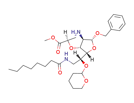 (R)-2-{(2R,3R,4R,5R)-4-Amino-5-benzyloxy-2-[(R)-2-octanoylamino-1-(tetrahydro-pyran-2-yloxy)-ethyl]-tetrahydro-furan-3-yloxy}-propionic acid methyl ester