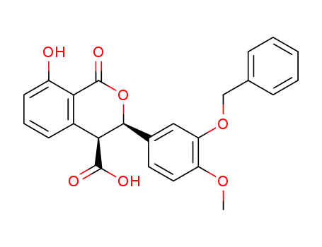 Molecular Structure of 57039-87-9 ((3R,4S)-3-(3-Benzyloxy-4-methoxy-phenyl)-8-hydroxy-1-oxo-isochroman-4-carboxylic acid)