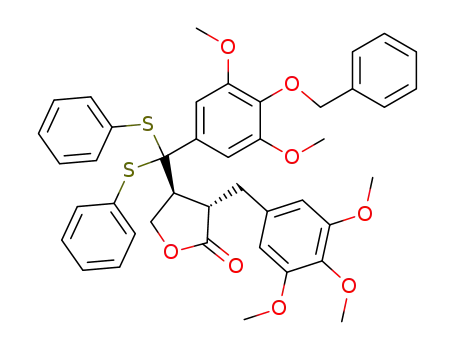 (+/-)-trans-3-<4'-benzyloxy-3',5'-dimethoxy-α,α-bis(phenylthio)benzyl>-2-(3,4,5-trimethoxybenzyl)butyrolactone