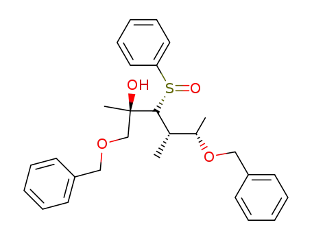 Molecular Structure of 106345-41-9 ((2R,4S,5S)-3-((R)-Benzenesulfinyl)-1,5-bis-benzyloxy-2,4-dimethyl-hexan-2-ol)