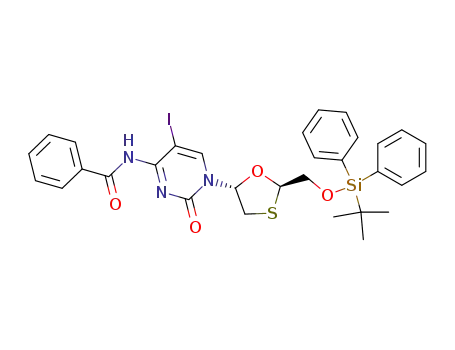 (+)-(2R,5R)-5-iodo-1-<2-<<(tert-butyldiphenylsilyl)oxy>methyl>-1,3-oxathiolan-5-yl>-N<sup>4</sup>-benzoylcytosine