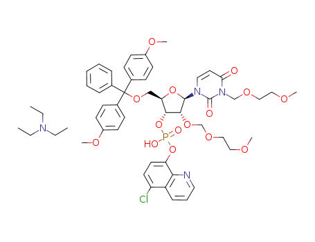 Phosphoric acid (2R,3R,4R,5R)-2-[bis-(4-methoxy-phenyl)-phenyl-methoxymethyl]-4-(2-methoxy-ethoxymethoxy)-5-[3-(2-methoxy-ethoxymethyl)-2,4-dioxo-3,4-dihydro-2H-pyrimidin-1-yl]-tetrahydro-furan-3-yl ester 5-chloro-quinolin-8-yl ester; compound with triethyl-amine