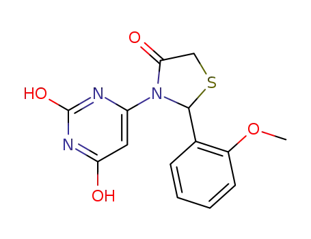 Molecular Structure of 88351-98-8 (2,4(1H,3H)-Pyrimidinedione,
6-[2-(2-methoxyphenyl)-4-oxo-3-thiazolidinyl]-)