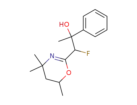 Molecular Structure of 128536-73-2 (1-Fluoro-2-phenyl-1-(4,4,6-trimethyl-5,6-dihydro-4H-[1,3]oxazin-2-yl)-propan-2-ol)