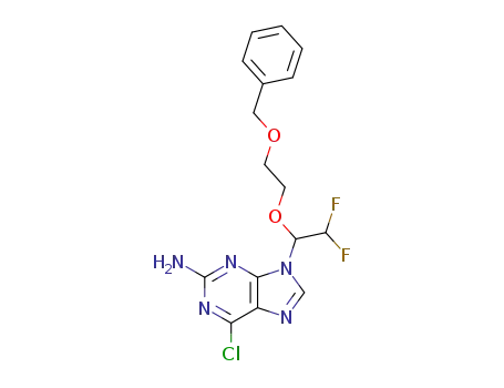 Molecular Structure of 136884-08-7 (9-[1-(2-Benzyloxy-ethoxy)-2,2-difluoro-ethyl]-6-chloro-9H-purin-2-ylamine)