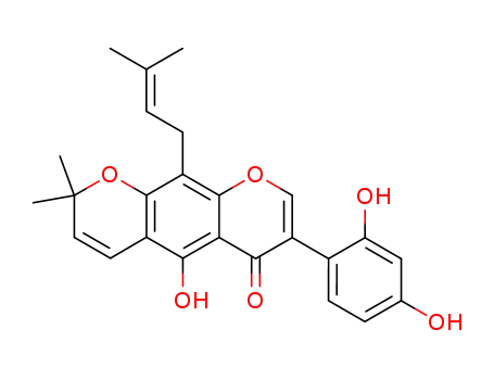 Molecular Structure of 20387-73-9 (7-(2,4-Dihydroxyphenyl)-5-hydroxy-2,2-dimethyl-10-(3-methyl-2-butenyl)-2H,6H-benzo[1,2-b:5,4-b']dipyran-6-one)