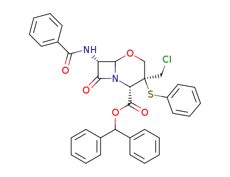 Molecular Structure of 83273-83-0 (diphenylmethyl 7α-benzoylamino-3β-phenylthio-3α-chloromethyl-1-oxacepham-4α-carboxylate)