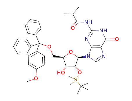Molecular Structure of 79536-95-1 (N<sup>2</sup>-isobutyryl-2'-O-(tert-butyldimethylsilyl)-5'-O-(monomethoxytrityl)guanosine)