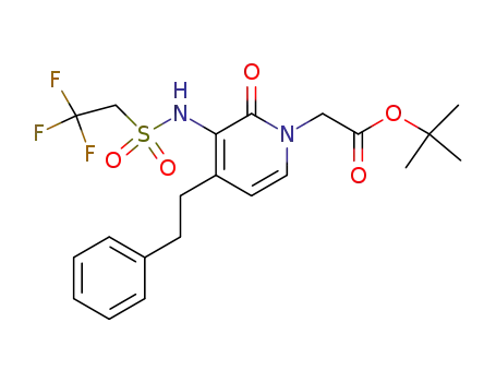 Molecular Structure of 179526-01-3 ([2-oxo-4-phenethyl-3-(trifluoro-ethanesulfonylamino)-2<i>H</i>-pyridin-1-yl]-acetic acid <i>tert</i>-butyl ester)
