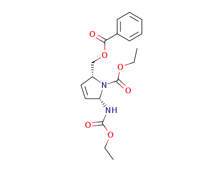 Molecular Structure of 91876-50-5 (1H-Pyrrole-1-carboxylic acid,
2-[(benzoyloxy)methyl]-5-[(ethoxycarbonyl)amino]-2,5-dihydro-, ethyl
ester, cis-)
