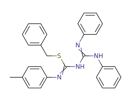 Molecular Structure of 89011-23-4 (Carbamimidothioic acid,[bis(phenylamino)methylene](4-methylphenyl)-, phenylmethyl ester)