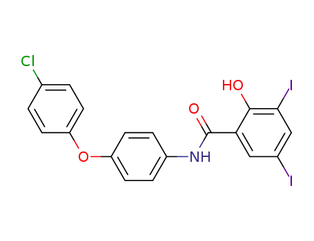 Molecular Structure of 128126-96-5 (N-(4-(4-chlorophenoxy)phenyl)-2-hydroxy-3,5-diiodobenzamide)