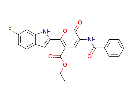 5-Benzoylamino-2-(6-fluoro-1H-indol-2-yl)-6-oxo-6H-pyran-3-carboxylic acid ethyl ester