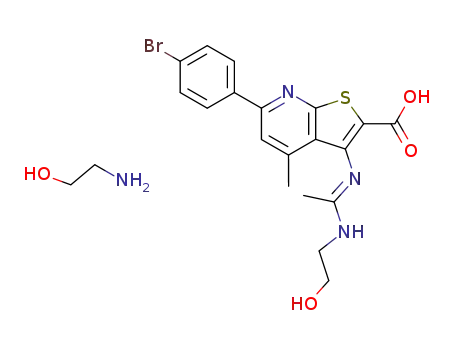 6-(4-Bromo-phenyl)-3-{[N-(2-hydroxy-ethyl)-acetimidoyl]-amino}-4-methyl-thieno[2,3-b]pyridine-2-carboxylic acid; compound with 2-amino-ethanol