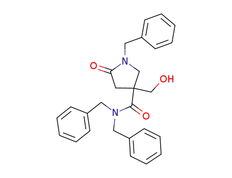 Molecular Structure of 162686-86-4 (3-Pyrrolidinecarboxamide,
3-(hydroxymethyl)-5-oxo-N,N,1-tris(phenylmethyl)-)