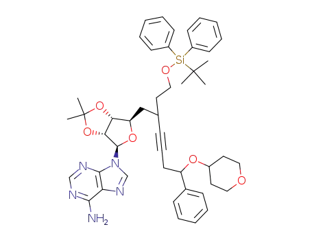 9-{(3aR,4R,6R,6aR)-6-[2-[2-(tert-Butyl-diphenyl-silanyloxy)-ethyl]-6-phenyl-6-(tetrahydro-pyran-4-yloxy)-hex-3-ynyl]-2,2-dimethyl-tetrahydro-furo[3,4-d][1,3]dioxol-4-yl}-9H-purin-6-ylamine