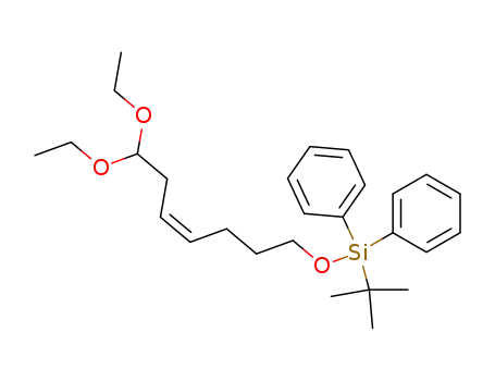 Molecular Structure of 171087-47-1 (Silane, [(7,7-diethoxy-4-heptenyl)oxy](1,1-dimethylethyl)diphenyl-, (Z)-)