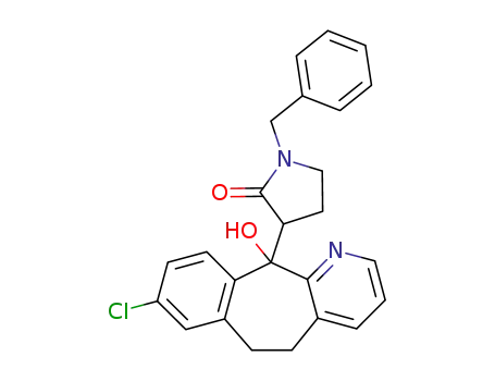 Molecular Structure of 183554-46-3 (1-Benzyl-3-(8-chloro-11-hydroxy-6,11-dihydro-5H-benzo[5,6]cyclohepta[1,2-b]pyridin-11-yl)-pyrrolidin-2-one)